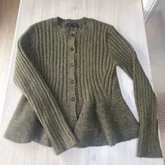 【ZARA 】美品♡リブ編みオリーブグリーンカーディガン L ペプラムが可愛い♡
