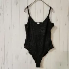 ​H&M【M】シャーリングボディスーツ 黒 ストレッチ 完売品 キャミソール