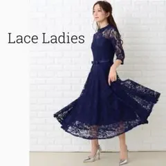 Lace Ladies 細見え❤️ウエストリボンレースワンピース ネイビー