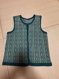 幾何学模様 ニットベスト オープンフロント