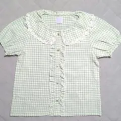 axes femme kids 140 半袖ブラウス ギンガムチェック グリーン