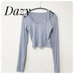 【美品】Dazy リブニット クロップド丈 変形ネック ロンT Lサイズ