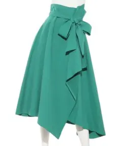 FRAY I.D リボン付きフレアロングスカート グリーン