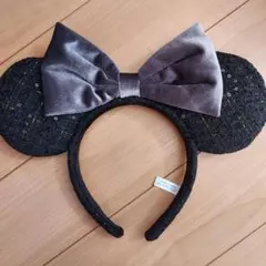 ディズニー カチューシャ 黒 ツイード ベロア ミニー