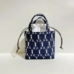 No.1664 おにぎり巾着袋　布小物　デニム刺繍　ハンドメイド