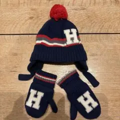 Tommyネイビー ニット帽とミトン セット 2T-3T