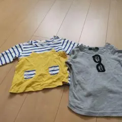 90cm イエロー ボーダー グレー トップス