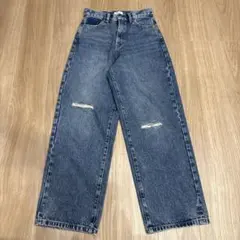 LOWRYS FARM ダメージ加工 ワイドレッグデニム