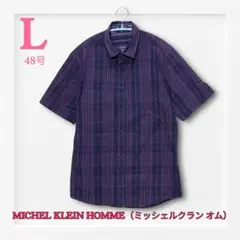 ミッシェルクラン オム 半袖シャツ 48号《L》相当 ボルドー ストライプ 総柄