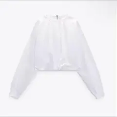 ZARA コントラスト リブトップス ホワイトXS パフスリーブ
