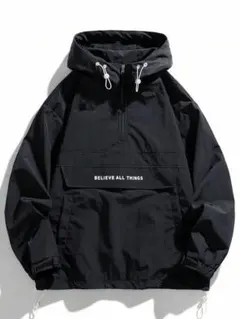 SHEINメンズカジュアル ハーフジップパーカー　Ｍサイズ ブラック　防風