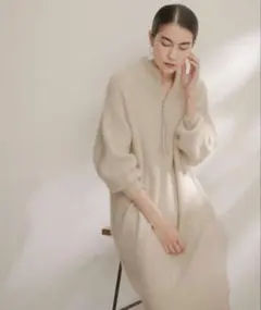 SALON adam et ropeフォックスウールジップニットワンピース