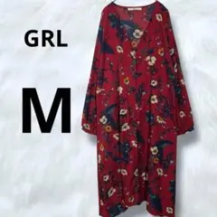 GRL 花柄ガウンワンピース　ロングカーディガン　レッド　レトロフローラルワンピ