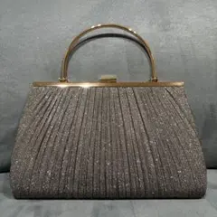 2wayパーティバッグ ハンドバッグショルダー がま口プリーツ 結婚式　シルバー