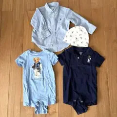 ポロ　ラルフローレン　ベア　ロンパース・シャツ・キャップセット