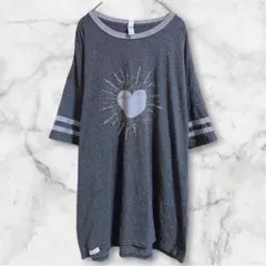 ハートプリント 半袖Tシャツ ダークグレー オーバーサイズ 2XL相当 ビッグのサムネイル