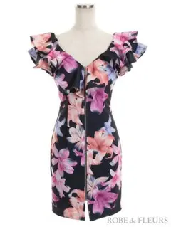 ローブドフルール キャバドレス ローブドフルール 花柄フロントジップタイトミニ