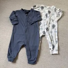 H&M ベビー ロンパース 2枚セット 気球柄 無地　60-70のサムネイル