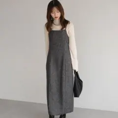 raffime ツイードロングキャミワンピース　グレー　M