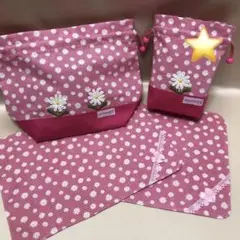 お弁当箱巾着袋&コップ入れ巾着袋&ランチョンマット2枚SET