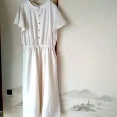 オフホワイト 半袖シャツワンピース ゴールドボタン☆綺麗目☆のサムネイル