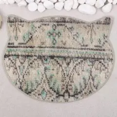 猫型ラグ　トルコヴィンテージラグ　グリーン