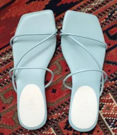 【新品！】スピード発送☆コードデザインスクエアトゥフラットサンダル スカイブルー