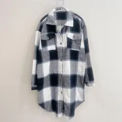 ⚫︎厚手フランネルロングシャツコート ロングシャツワンピース L ネルシャツ風