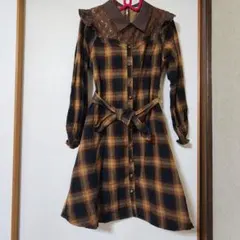 アクシーズファム☆長袖ワンピース☆クラシカル☆チェック☆ブラウン