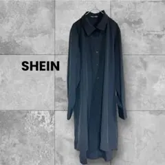 シーイン　ロングシャツワンピース Lサイズ ブラック 前後差ヘム 羽織り