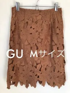 GU 人気　花柄レースタイトスカート ブラウン　オフィス　キレイめ　フォーマル