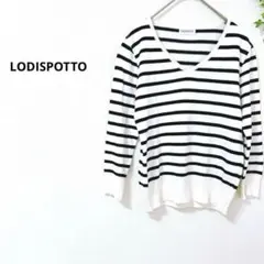 ロディスポット　ボーダーニット　日本製　Vネック M 黒　白