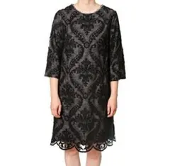 グレースコンチネンタル　ラメ刺繍サックドレス　黒　ブラック