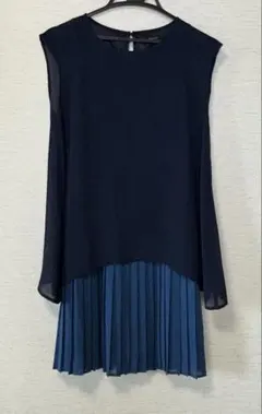 ネイビー プリーツスカート付きドレス サイズ7 袖なし