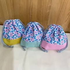入園入学　巾着袋　3個セット　ハンドメイド　コップ入れ　給食袋　花柄