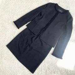 【美品】グリーンレーベルリラクシング ツイード スカートスーツ ノーカラー