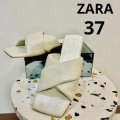 ZARA オフホワイト　レザーフラットサンダル　37