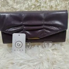 GRES レザー 長財布 ギャザー グレー パープルのサムネイル