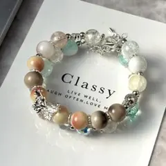 no.178 アイボリー　ブルー　ピンク　クリア　シルバー二重ブレスレット