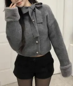 新品　リボンパールボタンファーニットカーディガン[lt150]