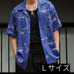 新品 Schott BANDANA SHARK アロハシャツ Ｌ ブルーのサムネイル