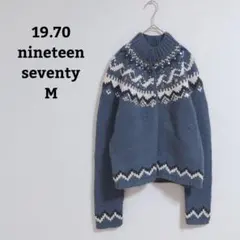 19.70　カーディガン　ジャガードニット　ビジュー　ハイネック　毛混　Ｍ