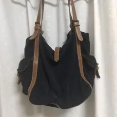 コーデュロイ 濃紺 ハンドバッグ トートバッグ 外側内側ポケット有り