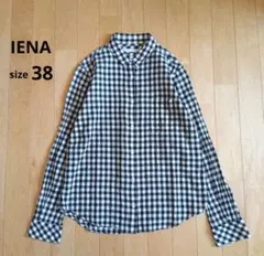 IENA　ギンガムチェック　リネンブレンド長袖シャツ　M　ブラック×ホワイトのサムネイル
