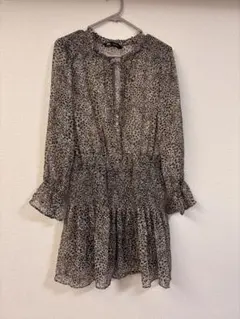 【美品】ZARA レオパード柄 長袖ワンピース ひざ丈