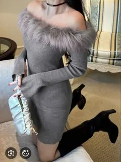 GRL オフショルファーニットワンピ