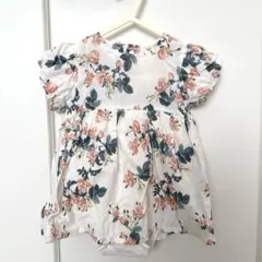 petitmain プティマイン　花柄ロンパース　ワンピース　バックリボン付き