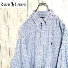 ラルフローレン◆薄手 チェック BDシャツ 90s 刺繍ロゴ オーバーサイズ