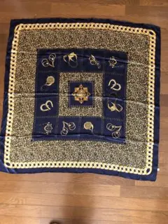 シルク100% ネイビー ゴールド スカーフ