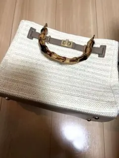 ホワイト かごバッグ ショルダーバッグ